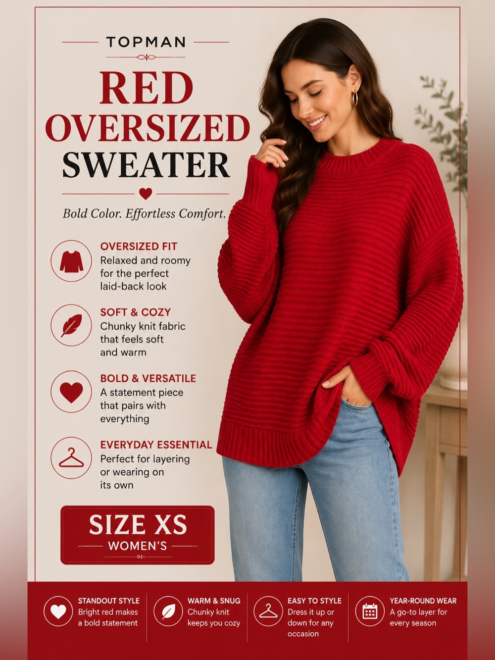 ‼️❤️ Topman Red Oversized Sweater